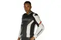 Giacca moto in pelle Dainese Racing nero-bianco-rosso
