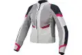 Giacca moto donna touring estiva Macna Event Ladies Grigio Chiaro Night Eye Nero Rosa