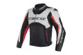 Giacca moto pelle Dainese Misano D-Air bianco nero rosso fluo
