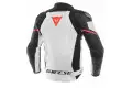 Giacca moto pelle racing Dainese RACING 3 traforata Bianco Nero Rosso