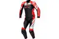 Tuta moto pelle divisibile Spyke ESTORIL SPORT Nero Bianco Rosso fluo