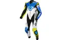 Tuta moto pelle intera Macna Tracktix Bianco Giallo fluo Blu