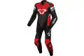 Tuta moto pelle intera Macna Tracktix Nero Rosso Bianco