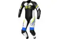 Tuta moto pelle intera Spyke ESTORIL RACE Nero Bianco Giallo Fluo Blu
