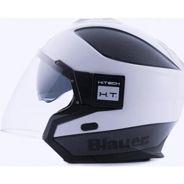 Casco jet Blauer SOLO in fibra bianco carbon nero lucido