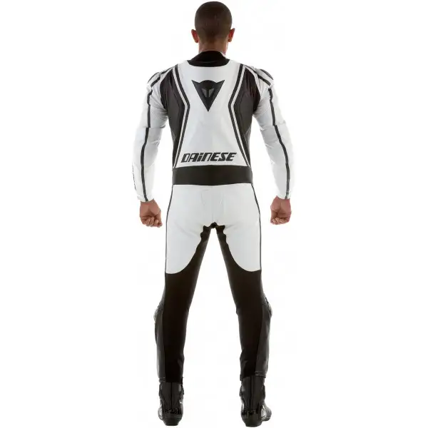 Tuta moto intera pelle Dainese Stripes Prof estiva bianco-nera