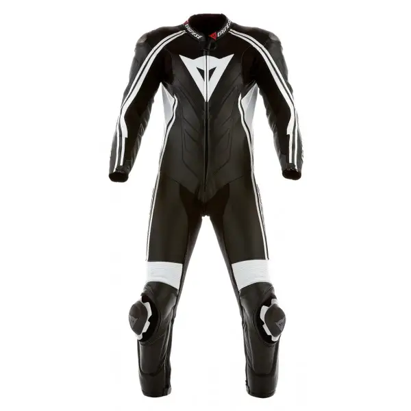 Tuta moto intera pelle Dainese Stripes Prof estiva nero-bianca