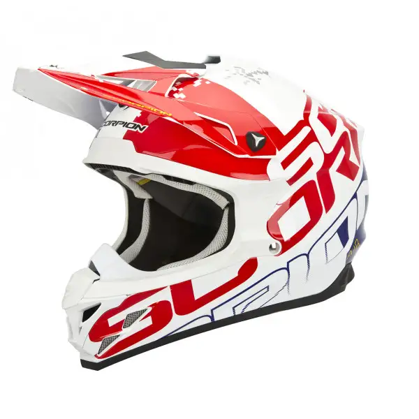 Casco cross Scorpion VX 15 Evo Air Grid bianco perla rosso blu