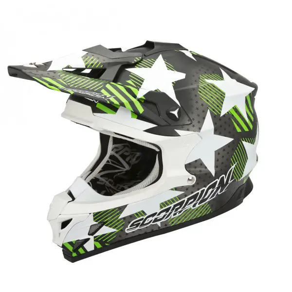 Casco cross Scorpion VX 15 Evo Air Stadium nero verde opaco