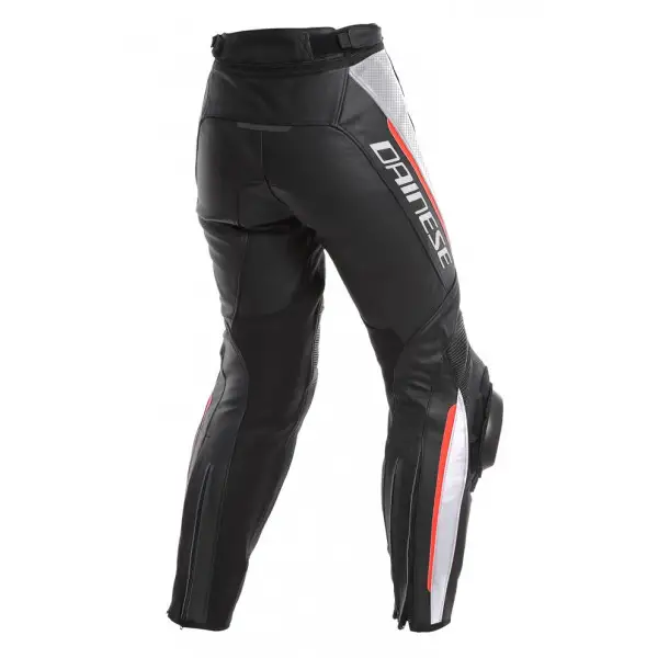 Pantaloni moto donna pelle racing Dainese DELTA 3 LADY traforati Nero  Bianco Rosso