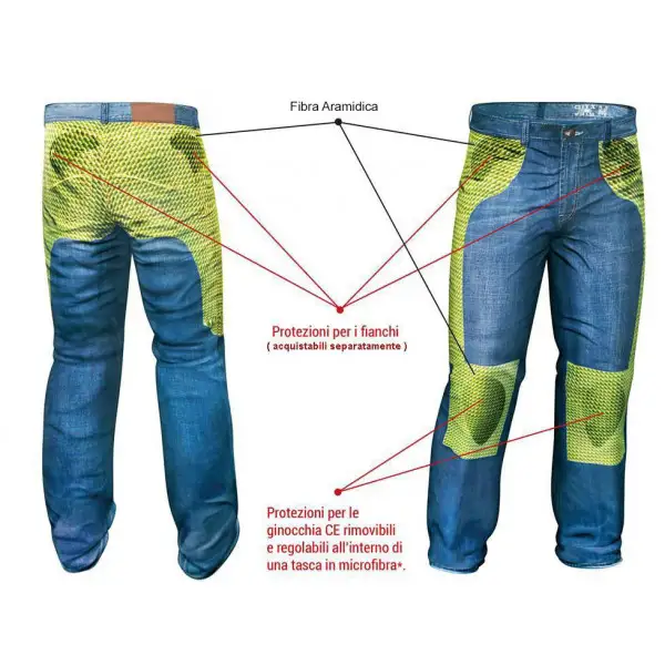 Jeans moto Motto ITALIA con rinforzi in Fibra Aramidica blu chiaro