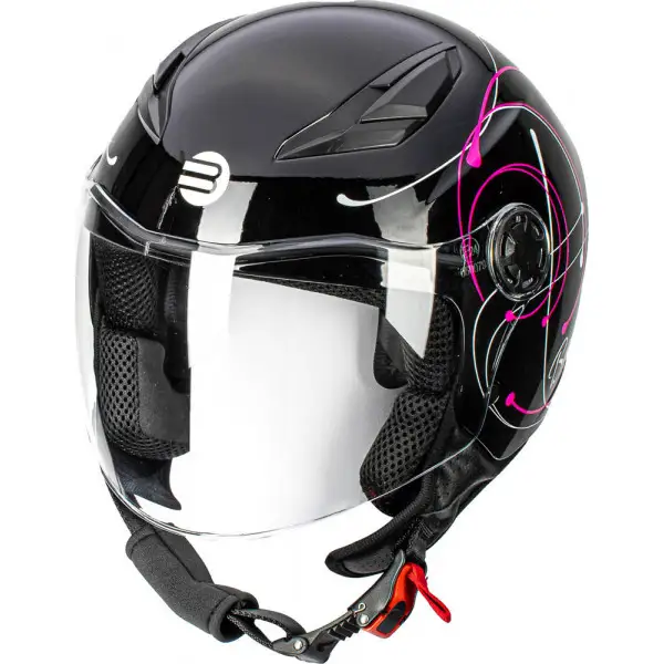 Casco jet bambino Befast Flipper Linear Nero Fucsia Bianco