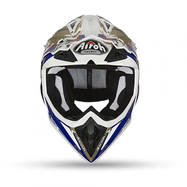 Casco cross Airoh Aviator 2.2 Check in fibra Sabbia Blu Bianco Lucido