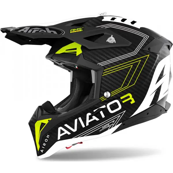 Casco cross Airoh Aviator 3 Primal CARBON 3K Giallo Opaco