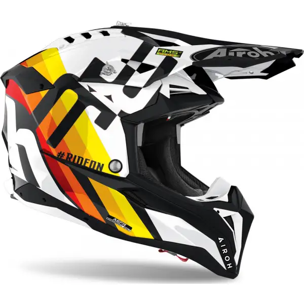 Casco cross Airoh Aviator 3 Rainbow in carbonio Bianco lucido
