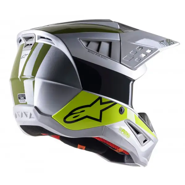 Casco cross Alpinestars S-M5 BOND Argento Giallo Fluo Verde militare Lucido