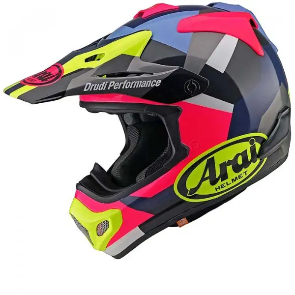 Casco cross Arai MX-V BLOCK PINK in fibra Rosa Giallo fluo Blu