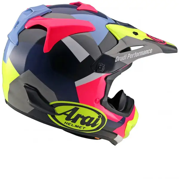 Casco cross Arai MX-V BLOCK PINK in fibra Rosa Giallo fluo Blu