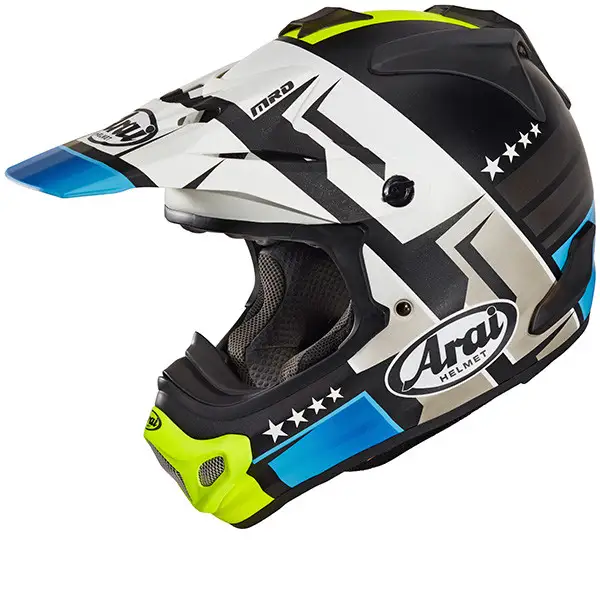 Casco cross ARAI MX-V COMBAT in fibra Nero Bianco Blu Giallo