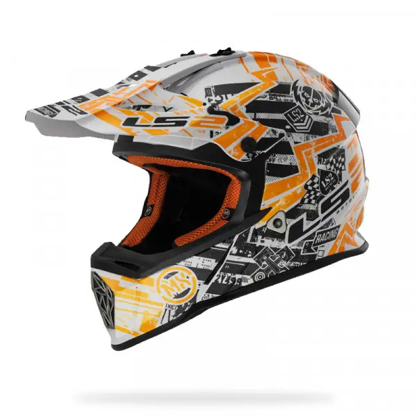 Casco cross Bambino LS2 MX437J Fast Mini Glitch Bianco Nero Arancio