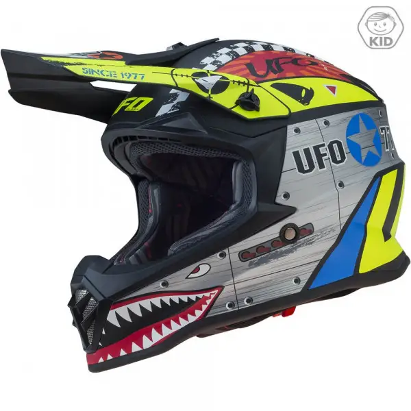 Casco cross bambino UFO Bomber Boy Grigio Rosso Giallo Blu