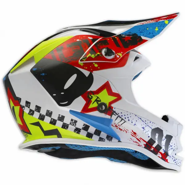 Casco cross bambino Ufo Plast ONYX GRAFFITI Bianco Rosso Giallo Fluo