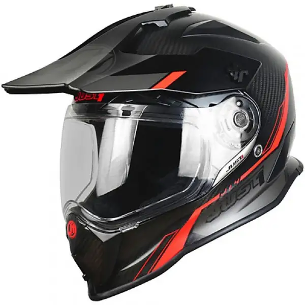 Casco cross e enduro Just1 J14 Adventure Line in carbonio rosso fluo