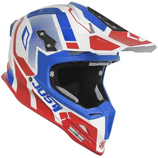 Casco cross Just1 J12 Vector in carbonio Rosso Blu Bianco