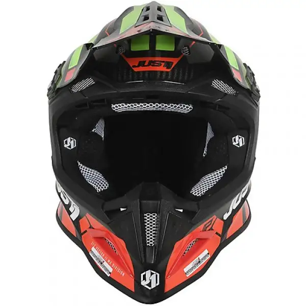 Casco cross Just1 J12 Vector in carbonio Rosso Verde lime Carbon