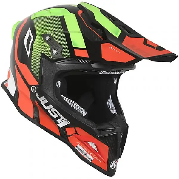 Casco cross Just1 J12 Vector in carbonio Rosso Verde lime Carbon