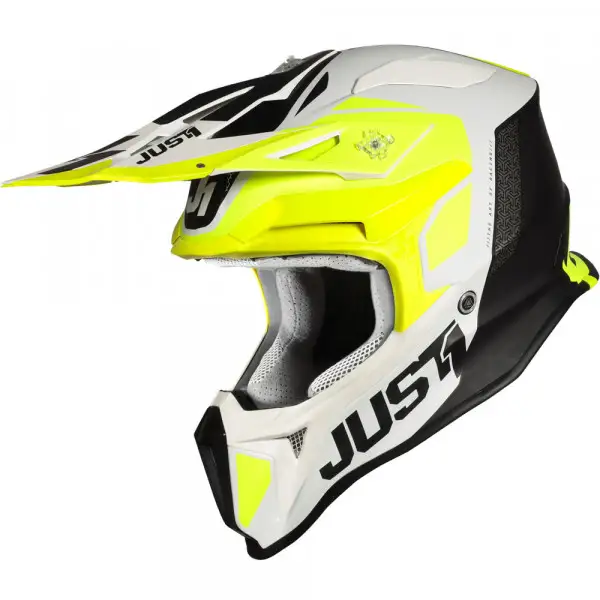 Casco cross Just1 J18 Pulsar in fibra Giallo fluo Bianco Nero Opaco