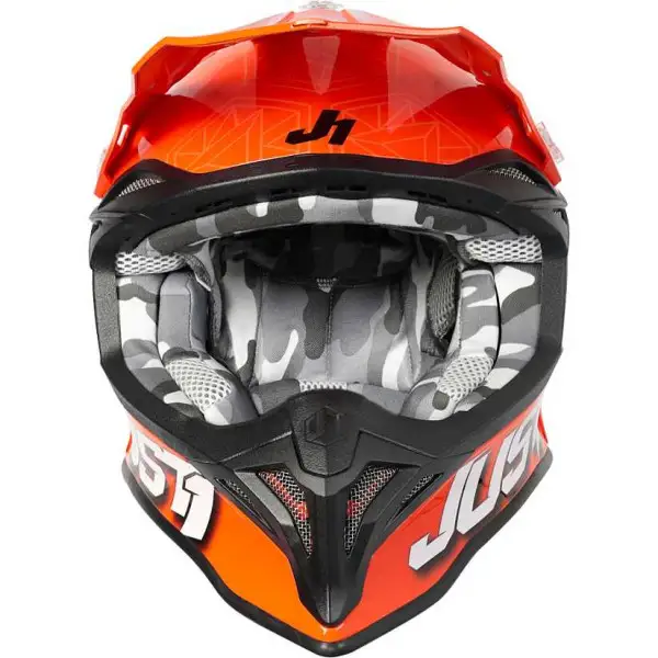 Casco cross Just1 J39 KINETIC Camo Grigio Rosso Fluo Arancio