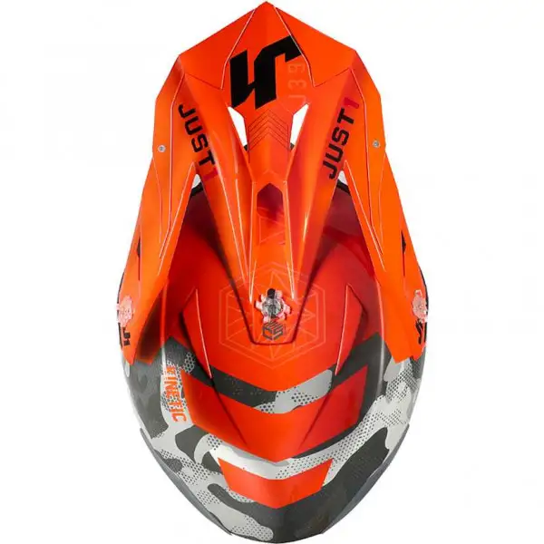 Casco cross Just1 J39 KINETIC Camo Grigio Rosso Fluo Arancio