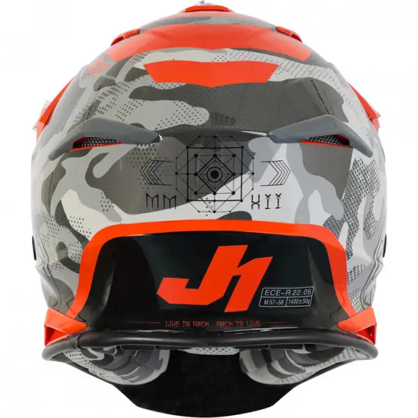 Casco cross Just1 J39 KINETIC Camo Grigio Rosso Fluo Arancio