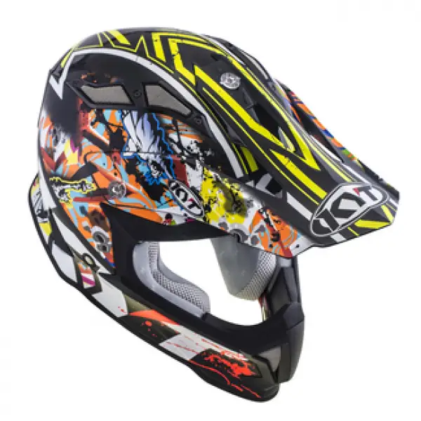 Casco cross KYT Strike Eagle New York in fibra giallo fluo