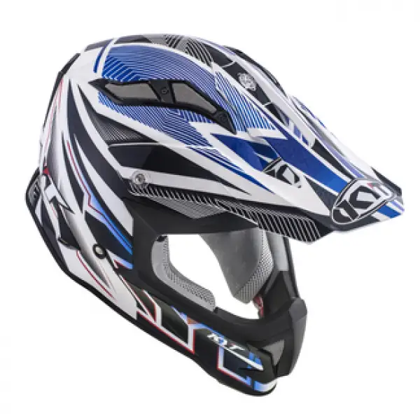 Casco cross KYT Strike Eagle Stripe in fibra bianco blu