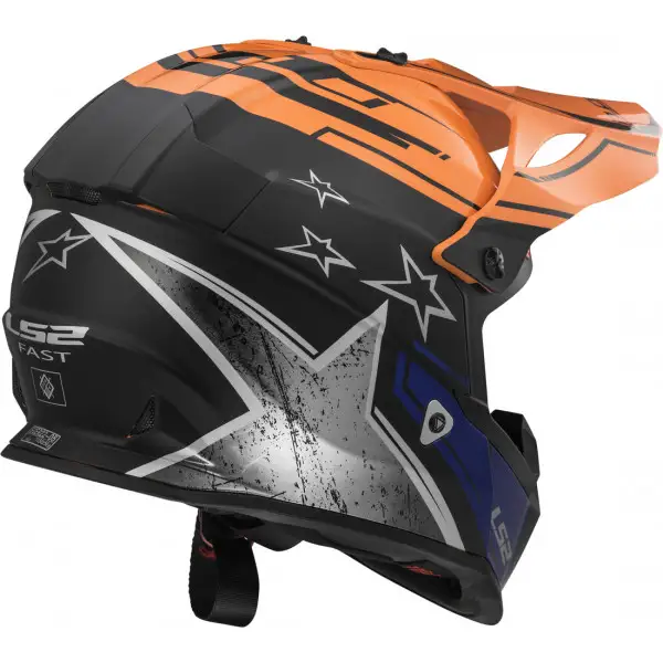 Casco cross LS2 MX437 Fast Core Nero Opaco Arancio Lucido