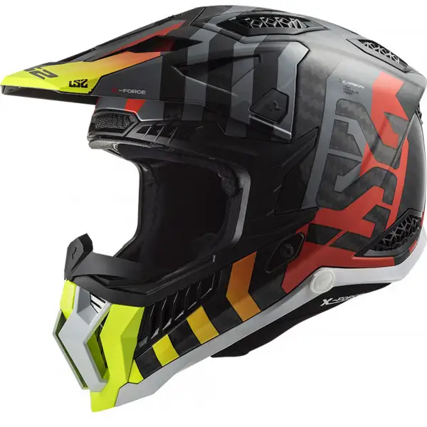 Casco cross LS2 MX703 C X-FORCE BARRIER in carbonio H-V Giallo Rosso