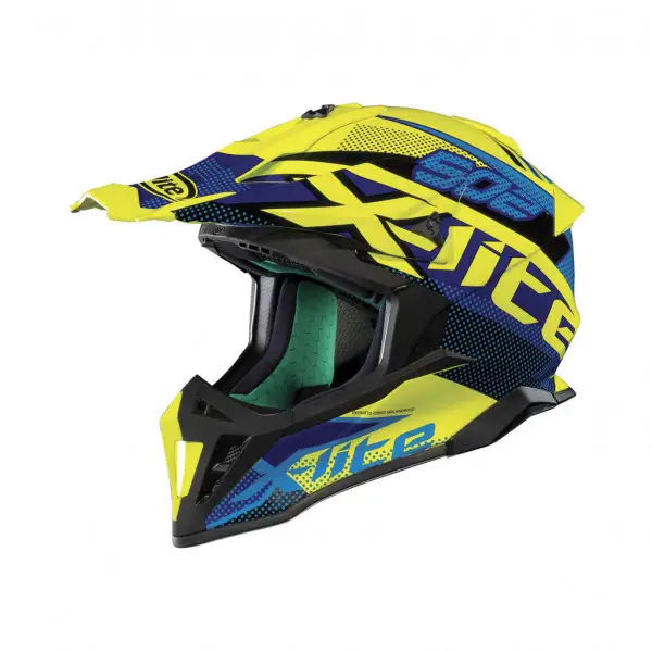 Casco cross X-Lite X-502 RESISTENCIA in fibra Giallo Led Blu