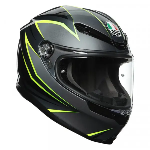 Casco integrale AGV K6 MPLK MULTI FLASH in fibra Grigio Nero Giallo Lime