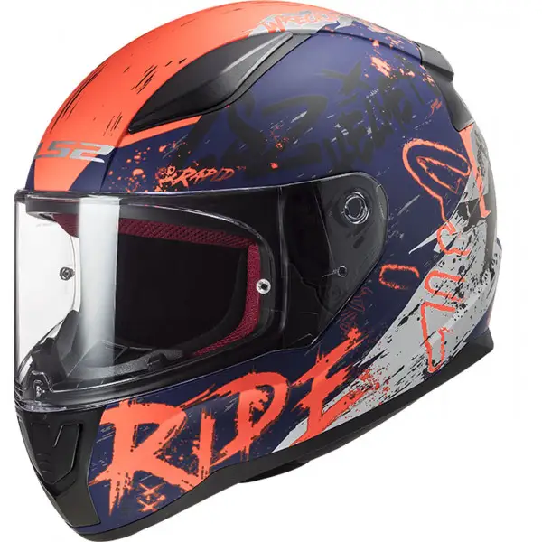 Casco integrale LS2 FF353 RAPID NAUGHTY Blu opaco Arancio fluo