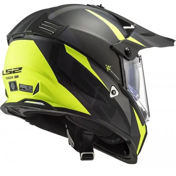 Casco integrale touring LS2 MX436 PIONEER EVO ROUTER Nero opaco Giallo fluo