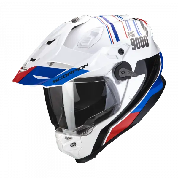 Casco integrale touring Scorpion ADF 9000 AIR DESERT in fibra Bianco Blu Rosso