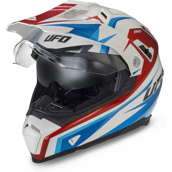 Casco integrale touring UFO Aries Enduro Adventure Bianco Rosso Blu