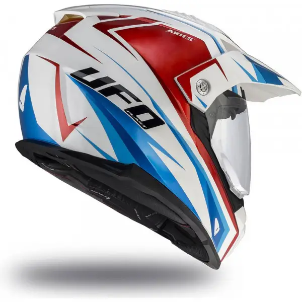Casco integrale touring UFO Aries Enduro Adventure Bianco Rosso Blu
