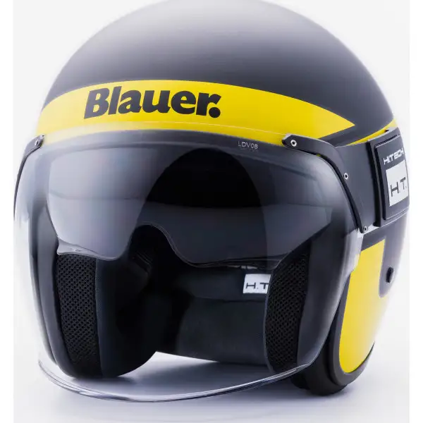 Casco jet Blauer POD STRIPES in fibra Nero Opaco Giallo Fluo