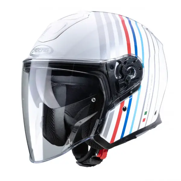 Casco jet CABERG FLYON BAKARI in fibra Bianco Argento BMW colors