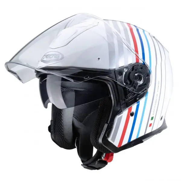 Casco jet CABERG FLYON BAKARI in fibra Bianco Argento BMW colors