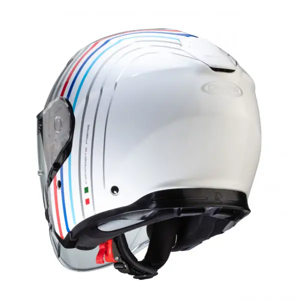 Casco jet CABERG FLYON BAKARI in fibra Bianco Argento BMW colors