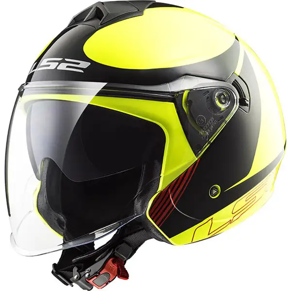 Casco jet LS2 OF573 TWISTER PLANE Giallo Nero Rosso